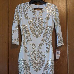 NWT B Darlin White/Gold Sequin Bodycon Dress Jr Sz 3/4